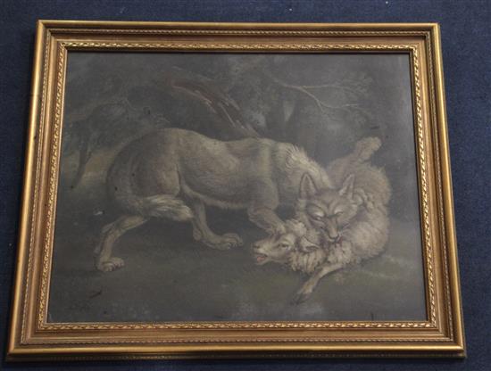 Benjamin Zobel (1762-1831) Wolf attacking a sheep 17 x 21.75in.